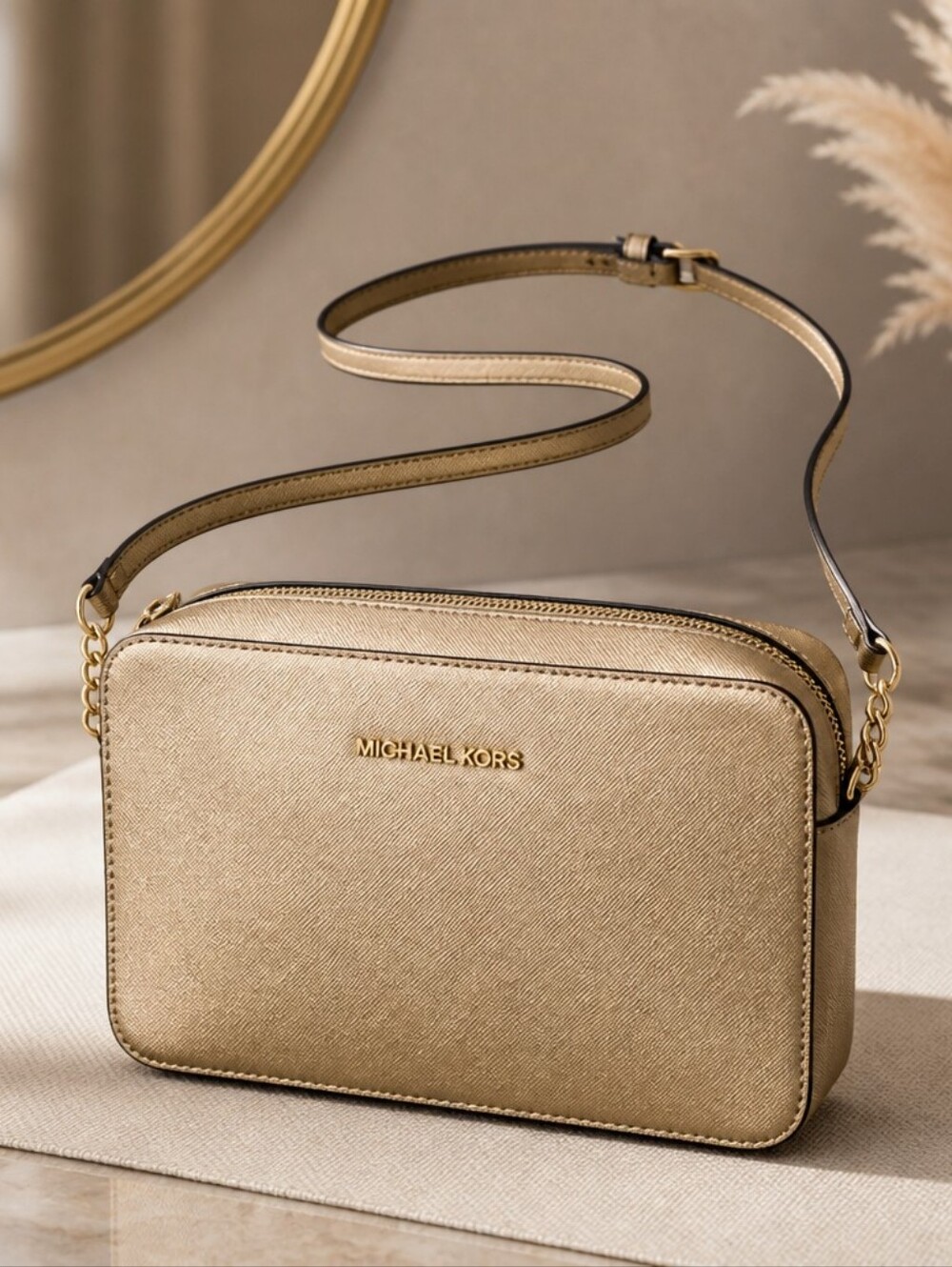 Michael Kors Metallic Gold Saffiano Crossbody